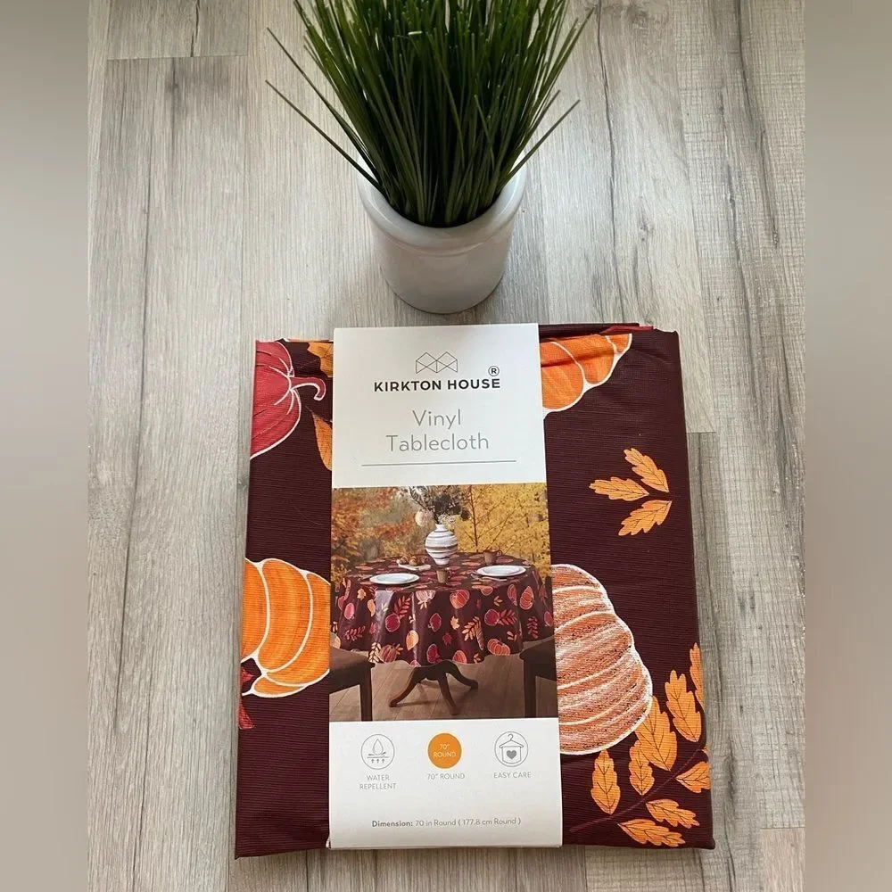 Kirkton House Vinyl 70” Round Tablecloth with Autumn Design